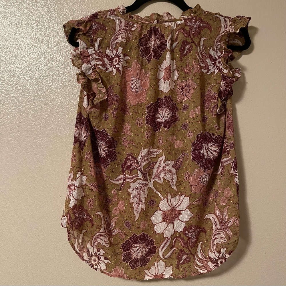 NWT JOIE Green Ruffle Sleeve Floral Blouse - Picture 2 of 4